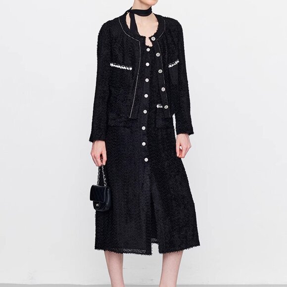 Luxury Silk-Blend Jacquard Dress | Dark Floral Night Sky Black | Size M - Picture 13 of 16